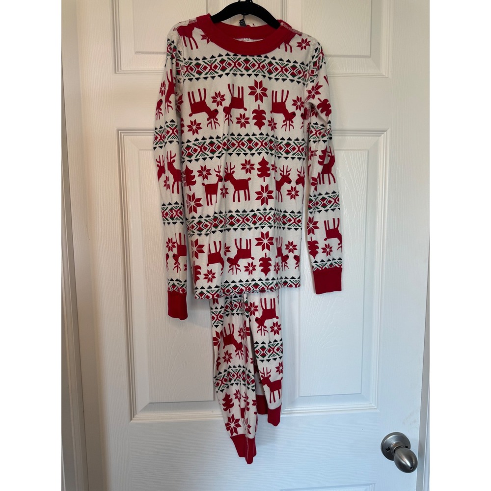 Hanna Andersson Kids Organic Cotton Reindeer Fair Isle Pajama Set Red White US 8